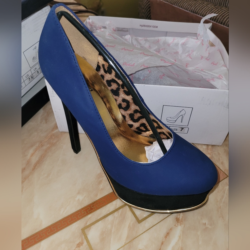 Elegant Blue and Black Women's Heels